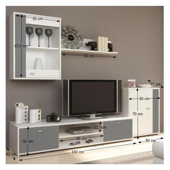 Obývacia stena, biela/sivá, GENTA