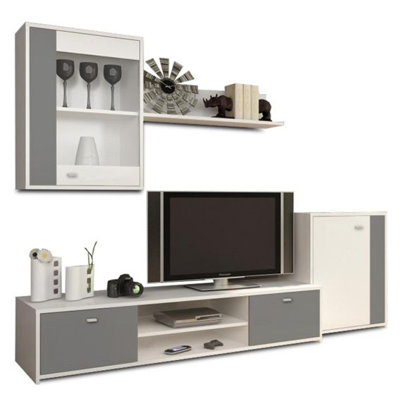 Obývacia stena, biela/sivá, GENTA