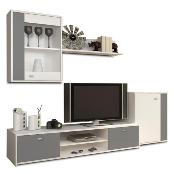 Obývacia stena, biela/sivá, GENTA