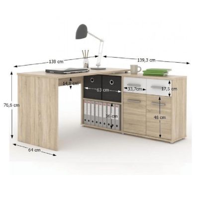 PC stolík, dub sonoma/biela, RAFAEL NEW 2