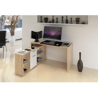 PC stôl, dub sonoma/biela, NOE NEW 2