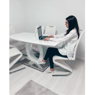 Jedálenský stôl, biela vysoký lesk/oceľ, 150x80 cm, ZARNI 2