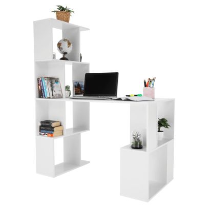 PC stôl s regálom, biela, FLOKI NEW