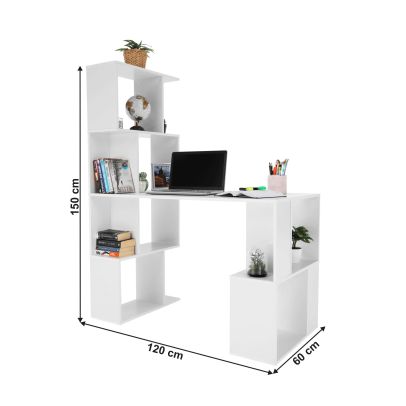 PC stôl s regálom, biela, FLOKI NEW 2