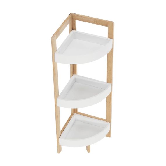 Rohový regál, biela/prírodný bambus, FONG