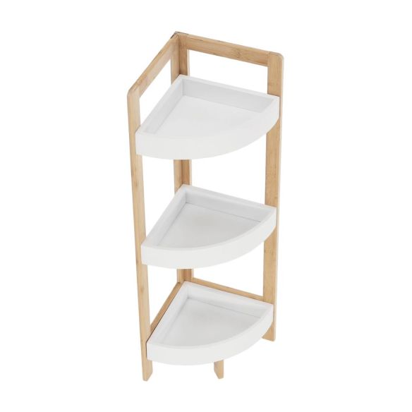 Rohový regál, biela/prírodný bambus, FONG