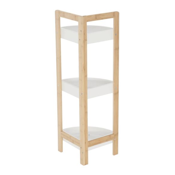 Rohový regál, biela/prírodný bambus, FONG