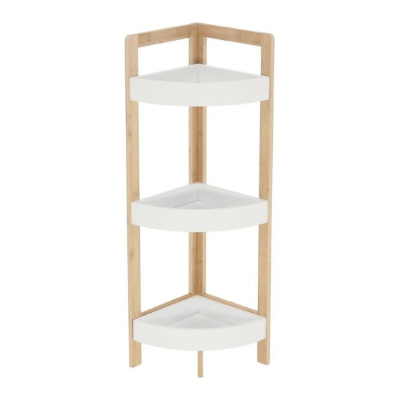 Rohový regál, biela/prírodný bambus, FONG