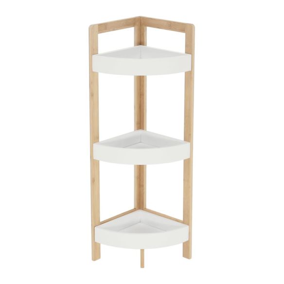 Rohový regál, biela/prírodný bambus, FONG