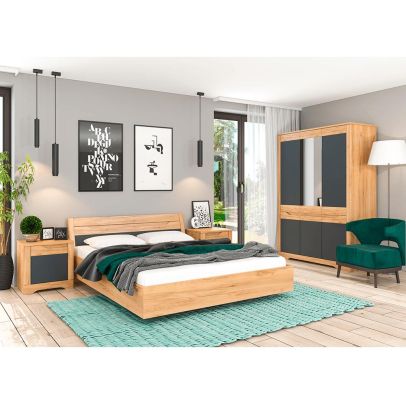 Posteľ, dub craft zlatý/grafit sivá, FIDEL 2