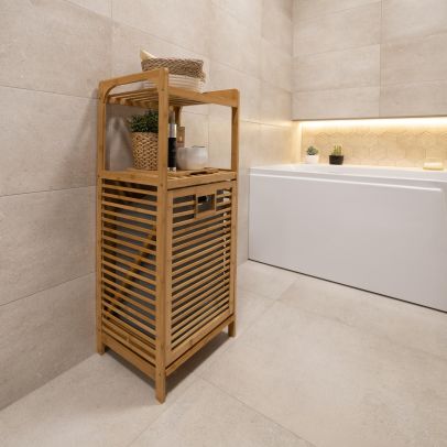 Kôš na bielizeň, prírodný bambus/sivá, KERI NEW 2