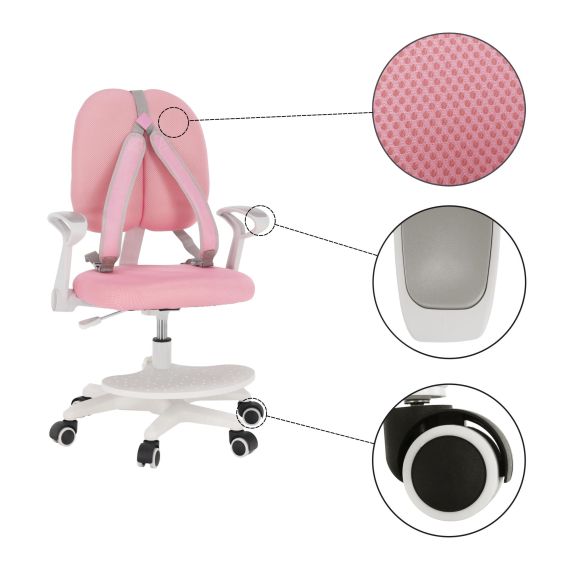 Rastúca stolička s podnožou a trakmi, ružová/biela, ANAIS