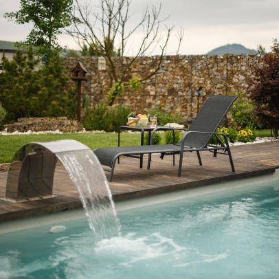 Záhradný príručný stolík, čiena oceľ/tvrdené sklo, RAMOL 2