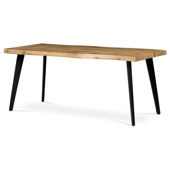Jedálenský stôl, 180x90x75 cm, MDF doska, 3D dekor divoký dub, kov, čierny lak HT-880B OAK