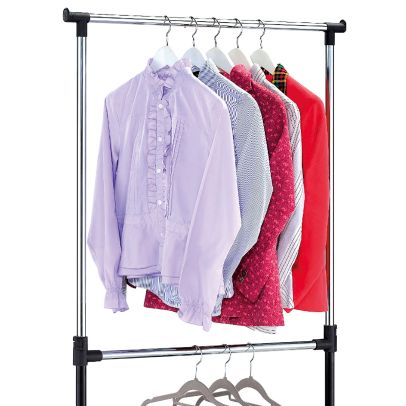 Stojan na šaty dvojramenný  s odkladačom, čierna farba, kov / plast, chrom ABD-1213 BK 2
