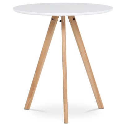Jídelní stůl kulatý 70x70x75 cm, deska MDF bílý matný lak, nohy masiv buk, DT-320 WT 2