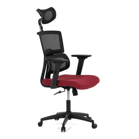 Kancelárska stolička, poťah bordó látka a čierna sieťovina MESH, hojdací mech. KA-B1025 BOR