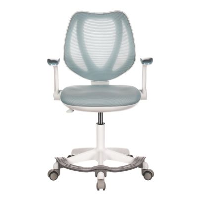 Dětská židle, modrá síťovina, bílý plastový kříž, kolečka na tvrdé podlahy, podpěrka nohou KA-C806 BLUE 2