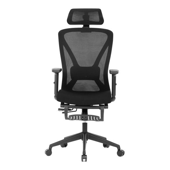 Židle kancelářská, černá MESH, plastový kříž, opěrka nohou, posuvný sedák, 2D područky KA-S257 BK
