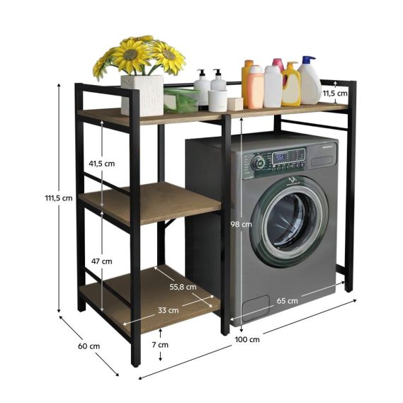 Regál nad práčku, dub/čierna, BARNET