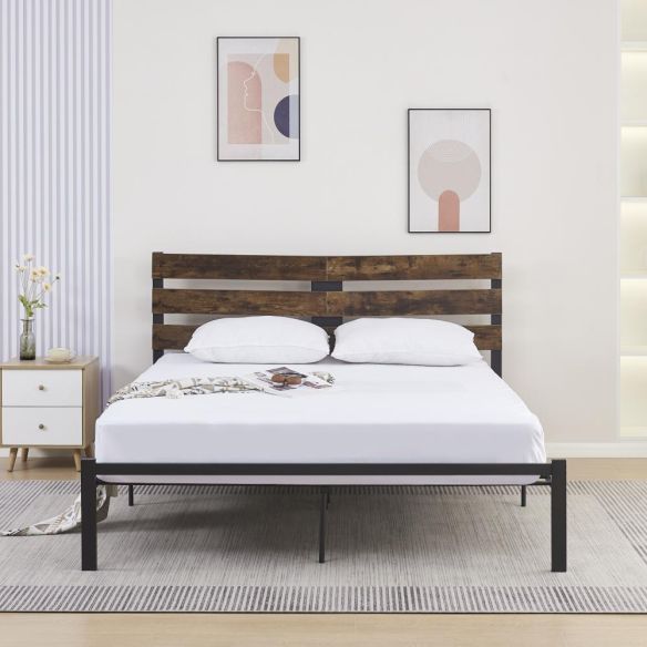 Manželská posteľ s roštom, dub rustikal/kov, 160x200, ANEYA