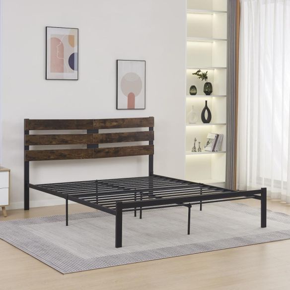Manželská posteľ s roštom, dub rustikal/kov, 160x200, ANEYA