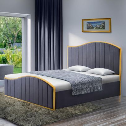 Posteľ s roštom, 160x200, tmavosivá Velvet látka/gold chróm zlatá, GEORGIA 2