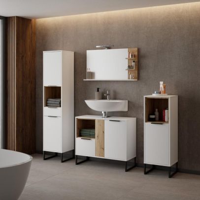 Zrkadlo s LED osvetlením, biela/dub artisan, CUBO CUB04 2