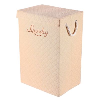 Kôš látkový - krabica s uchami a vekom, vysoký, béžový