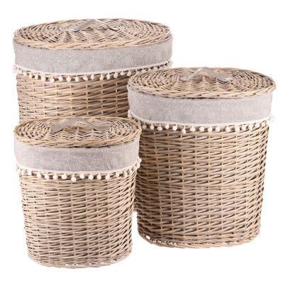 Kôš prútený - práčovný, oválny s vekom, cena za sadu 3 ks