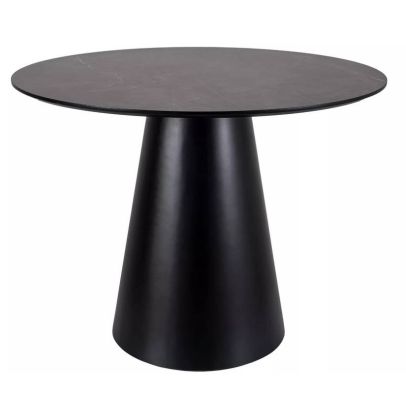 Okrúhly jedálenský stôl ANGEL 100, čierny mat/sivý mat efekt mramor