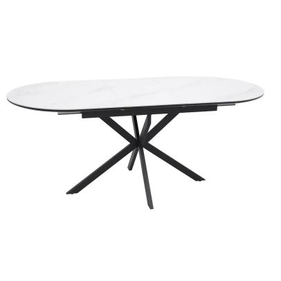 Okrúhly jedálenský stôl rozkladací GASTON CERAMIC 140, čierny mat/biely mat keramika