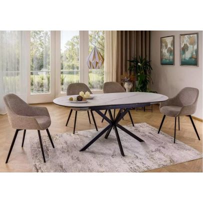 Okrúhly jedálenský stôl rozkladací GASTON CERAMIC 140, čierny mat/biely mat keramika 2