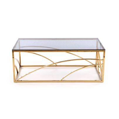 Luxusný konferenčný stolík UNIVERSE, zlatá/dymové sklo