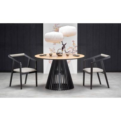 Okrúhly jedálenský stôl MIYAKI, čierna/dub naturálny 2