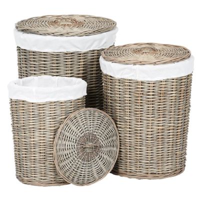 Kôš prútený - práčovný, s vekom, sivý, cena za sadu 3 ks