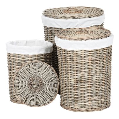 Kôš prútený - práčovný, s vekom, sivý, cena za sadu 3 ks 2