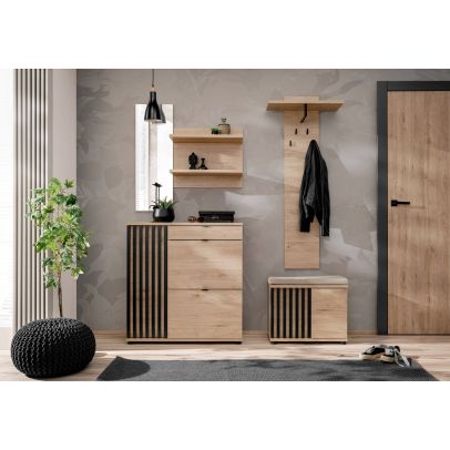 Predsieň PEDRO I, dub hickory jackson/čierny lamely/béžová velvet