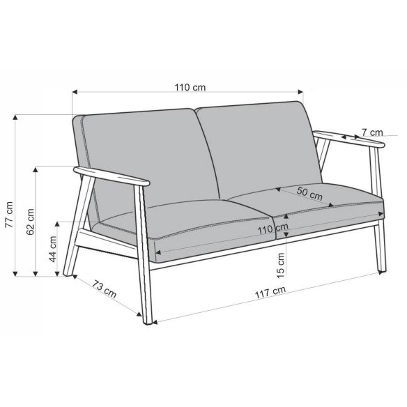 Malá pohovka MILANO 2S, tmavý orech/modrá castel 74