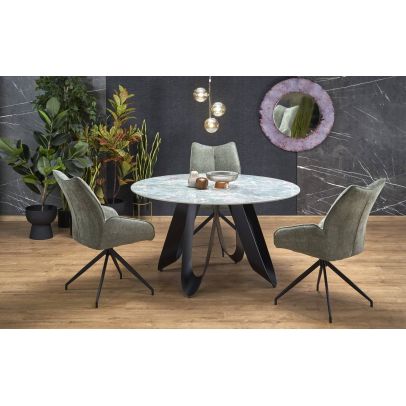 Okrúhly jedálenský stôl GIOVANI, čierna/zelený mramor