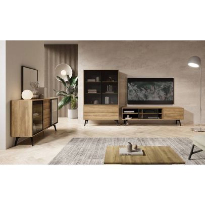 Obývačka SLIDE, čierna/dub barokový zlatý