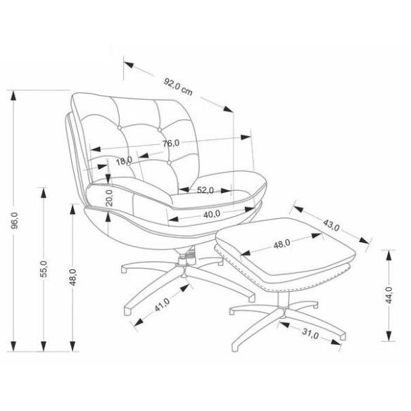 Relaxačné kreslo s taburetkou PESTO, sivá