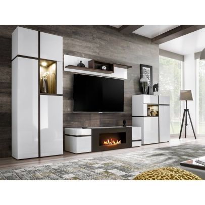 Obývačka CROSS K, biely mat/biely lesk/perla elm