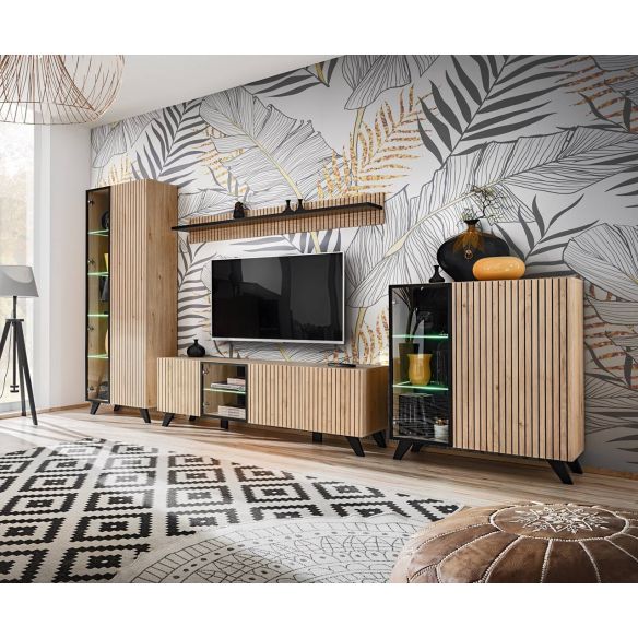 Obývačka LIAM, dub hickory jackson/čierny mat