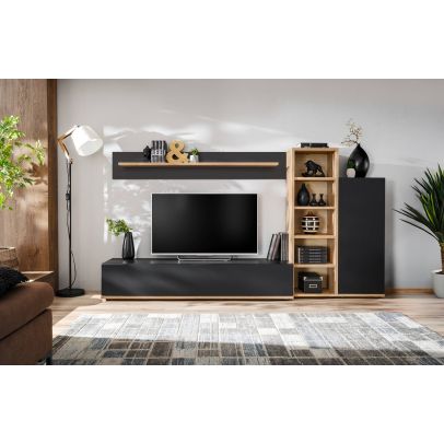 Obývačka SILK III, dub ribbeck/čierny mat