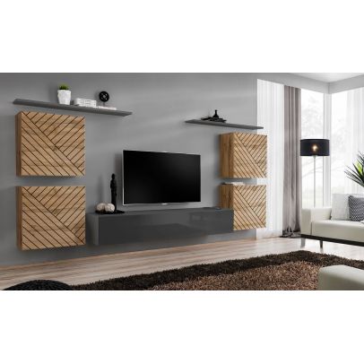 Obývačka SWITCH IV LAMEL, dub wotan/sivý lesk