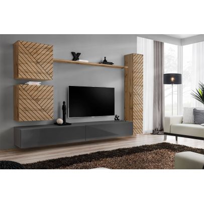 Obývačka SWITCH VIII LAMEL, dub wotan/sivý lesk