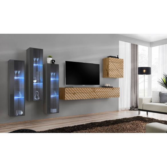 Obývačka SWITCH XIII LAMEL, dub wotan/sivý lesk