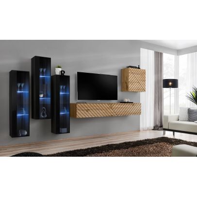 Obývačka SWITCH XIII LAMEL, dub wotan/čierny lesk