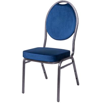 Banketová stolička HERMAN DELUXE, 560 čierna-strieborná/modrý velúr